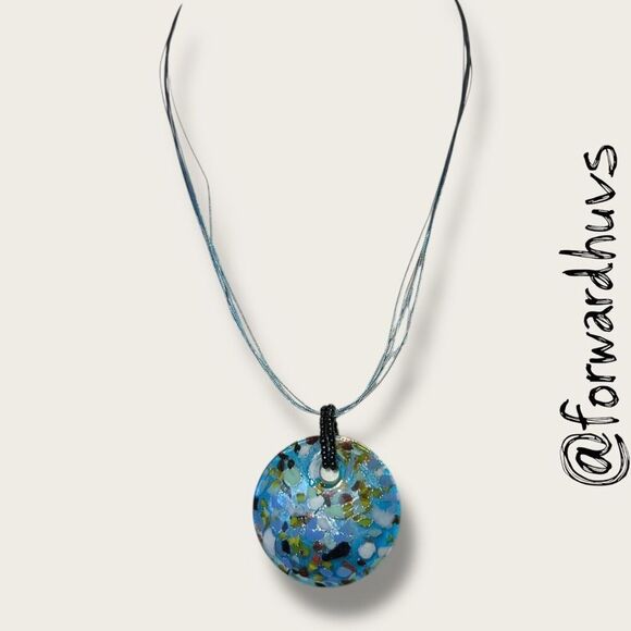 Multi-strand Wire Necklace with Sizable Glass Pendant - Picture 3 of 7